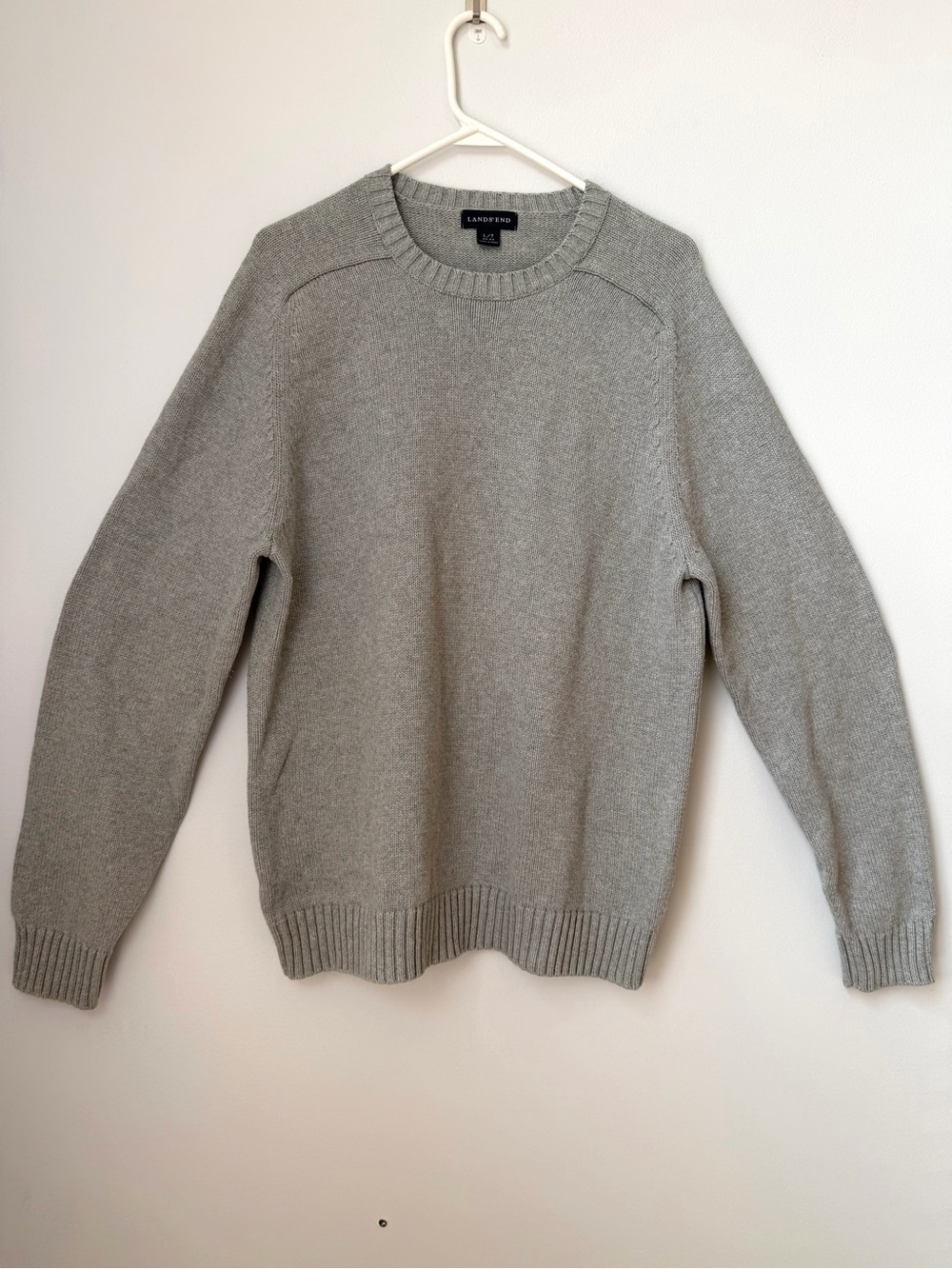 Lands End Men’s Gray Cotton Crewneck Sweater Heavy Knit Size Large